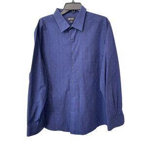 Haggar Shirt Size XL Polka Dot Button Front Long Sleeve Blue Formal Office Wear